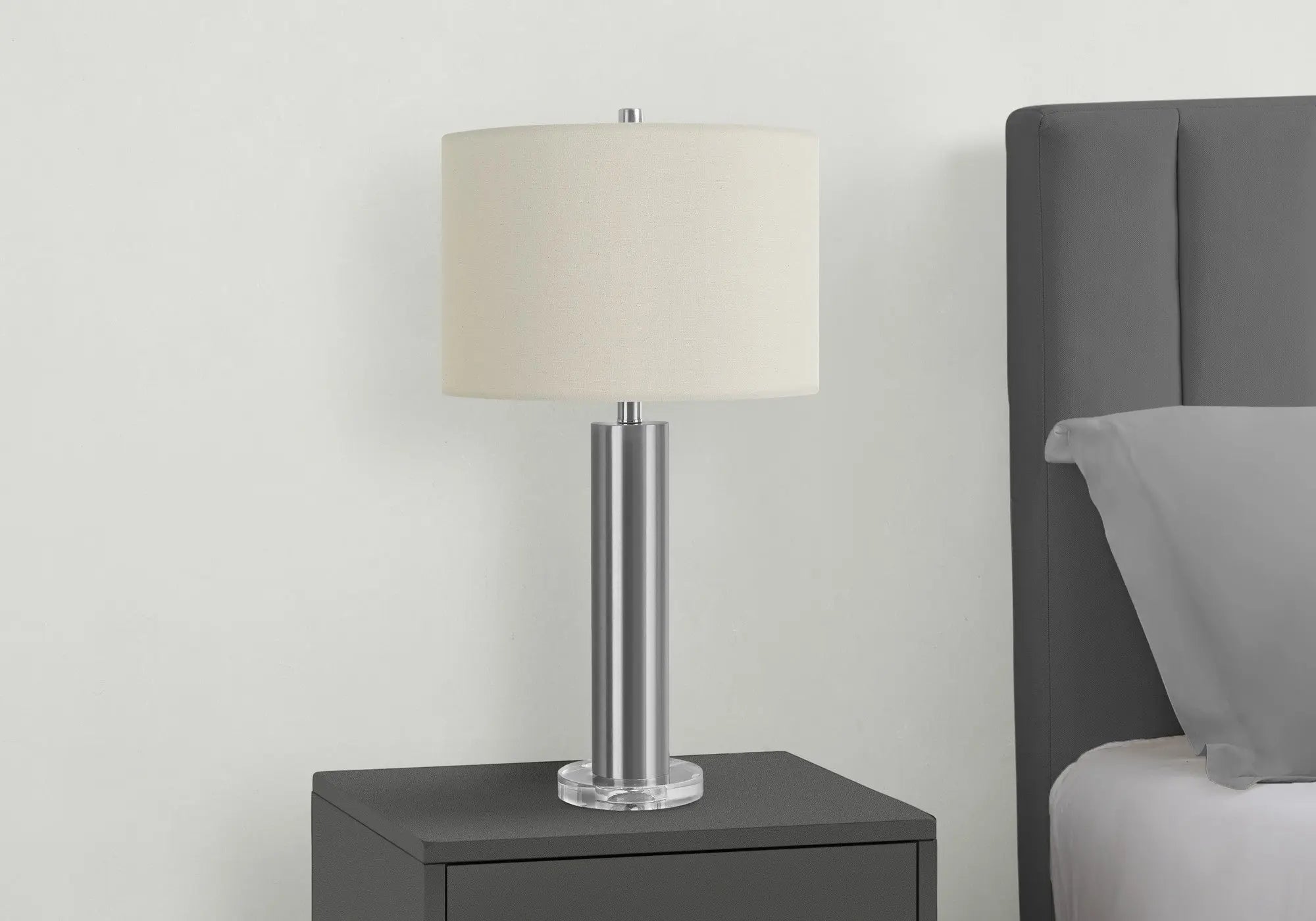 28" Silver Acrylic Cylinder Table Lamp With Ivory Drum Shade Homeroots Lighting