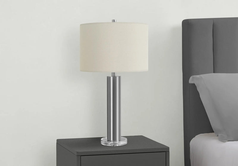 28" Silver Acrylic Cylinder Table Lamp With Ivory Drum Shade Homeroots Lighting