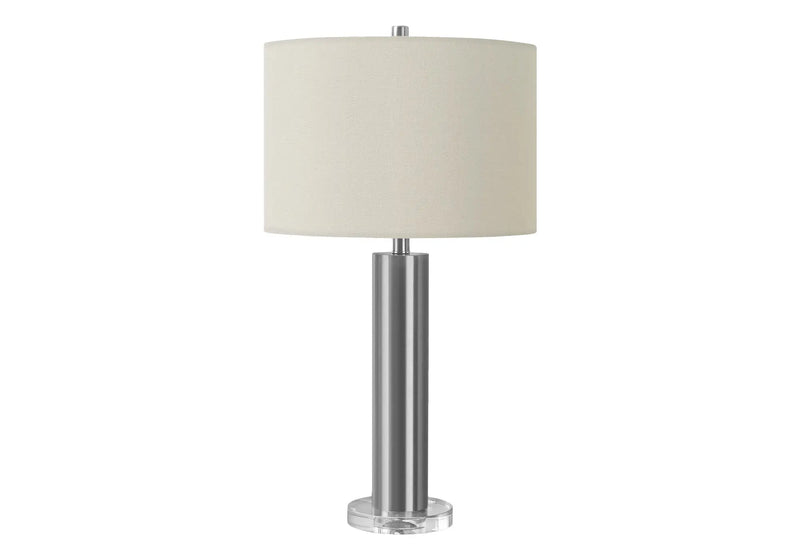 28" Silver Acrylic Cylinder Table Lamp With Ivory Drum Shade Homeroots Lighting