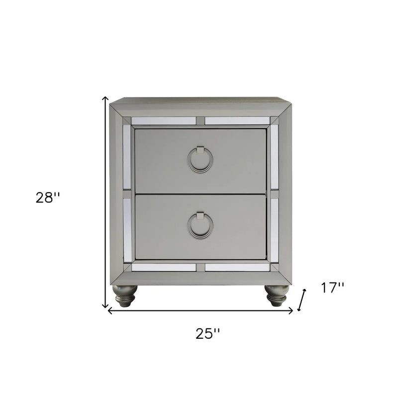 28" Solid and Manufactured Wood And Mirrored Glass Nightstand Homeroots Bed & Bath