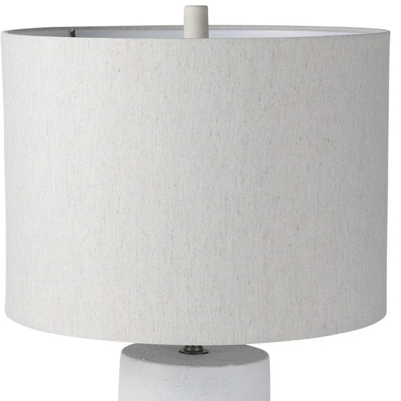 28" White Round Bedside Lamp With Drum Shade Homeroots Lighting