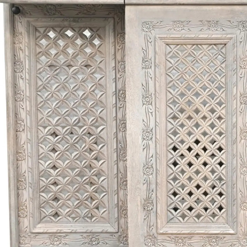 28" White Solid Wood Carved Floral Bar Cabinet With Two Doors And One Drawer Homeroots Kitchen & Dining