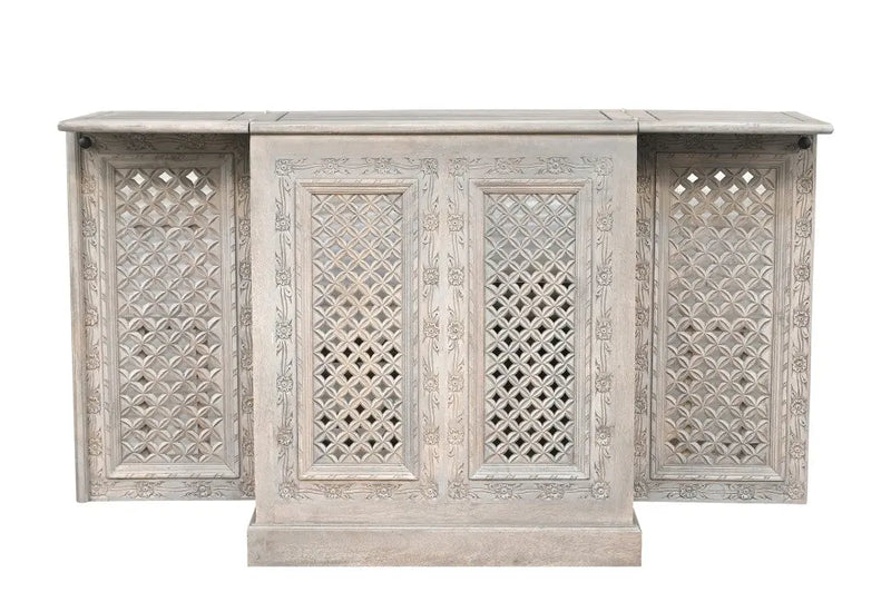 28" White Solid Wood Carved Floral Bar Cabinet With Two Doors And One Drawer Homeroots Kitchen & Dining