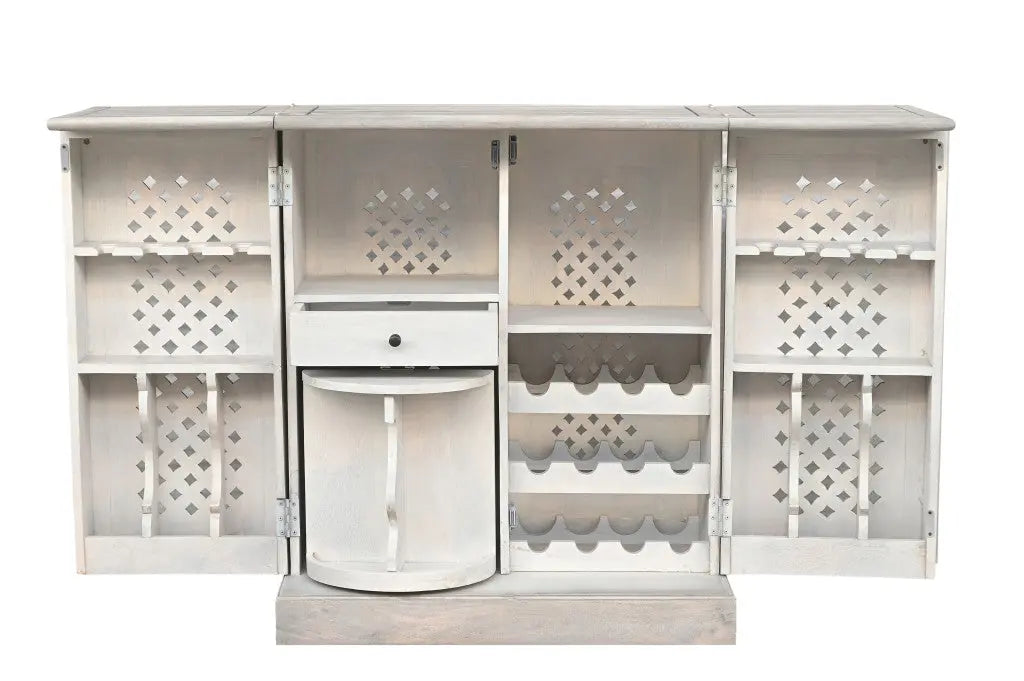 28" White Solid Wood Carved Floral Bar Cabinet With Two Doors And One Drawer Homeroots Kitchen & Dining