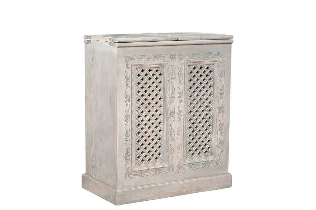 28" White Solid Wood Carved Floral Bar Cabinet With Two Doors And One Drawer Homeroots Kitchen & Dining