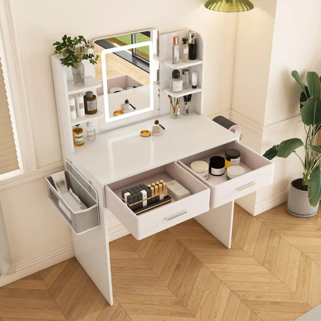 28" White Wood Mirrored Vanity Table Homeroots Living Room