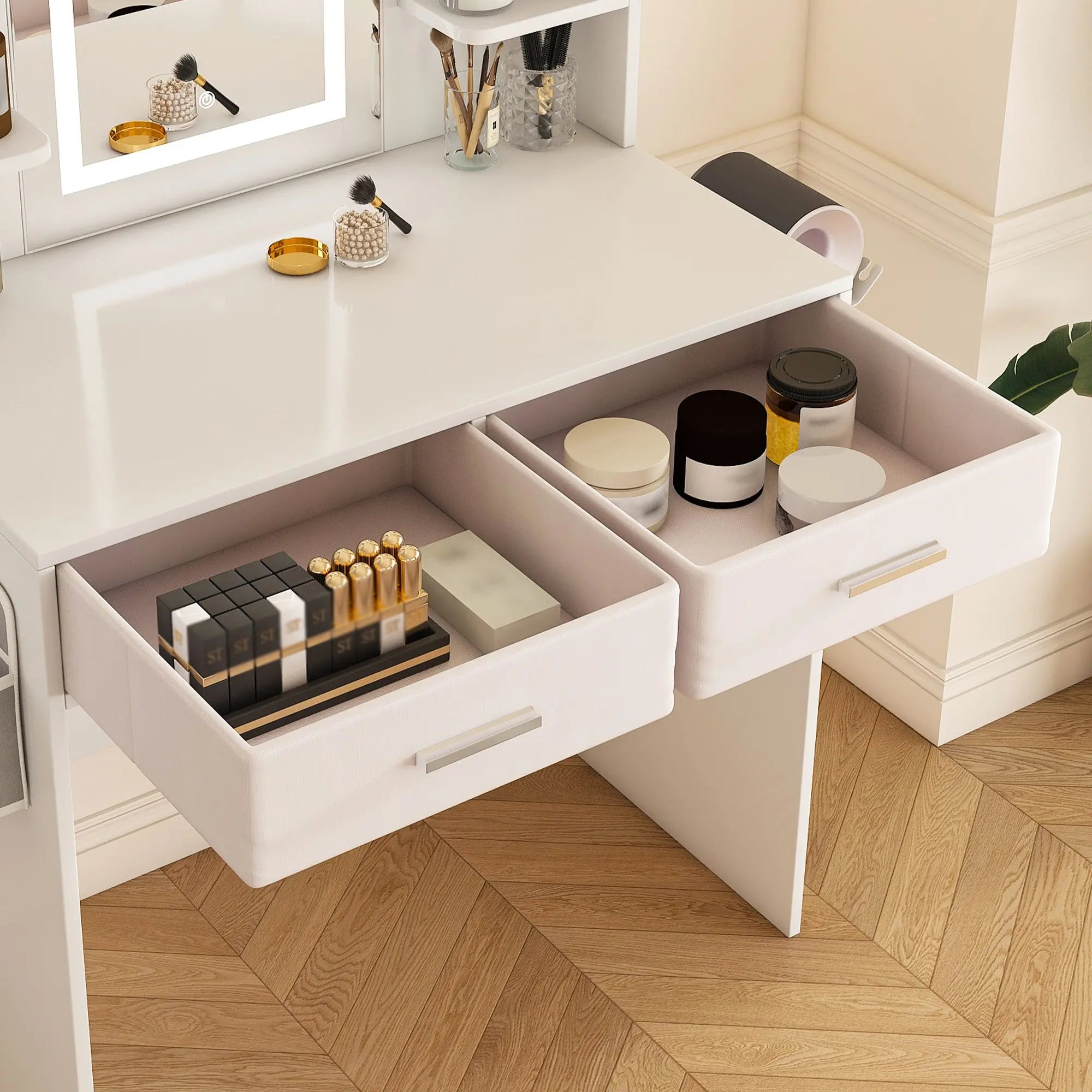 28" White Wood Mirrored Vanity Table Homeroots Living Room