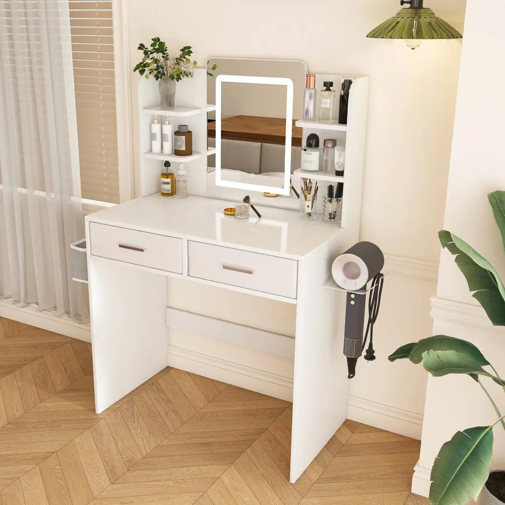 28" White Wood Mirrored Vanity Table Homeroots Living Room