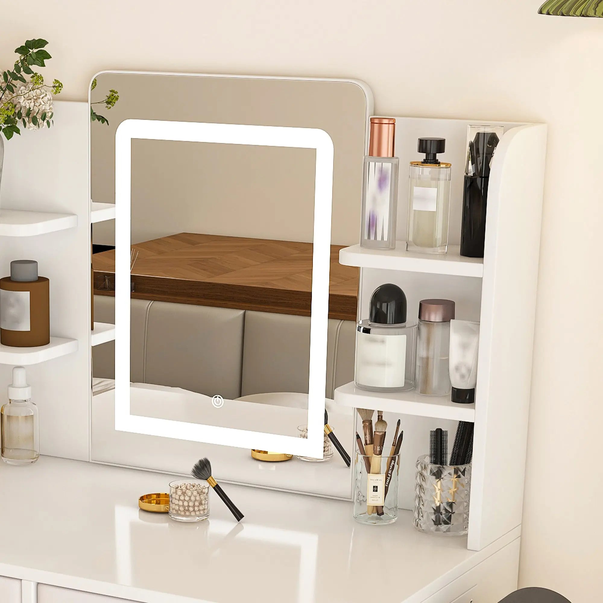 28" White Wood Mirrored Vanity Table Homeroots Living Room