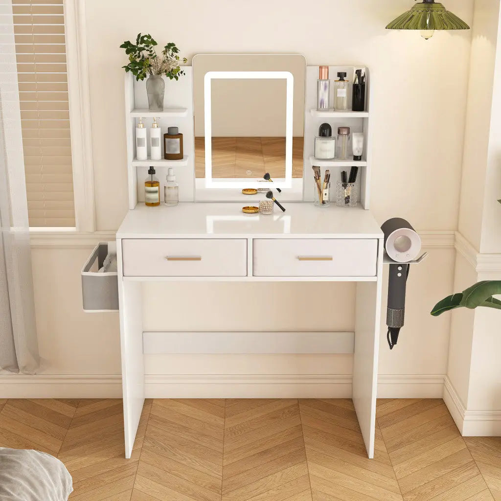 28" White Wood Mirrored Vanity Table Homeroots Living Room