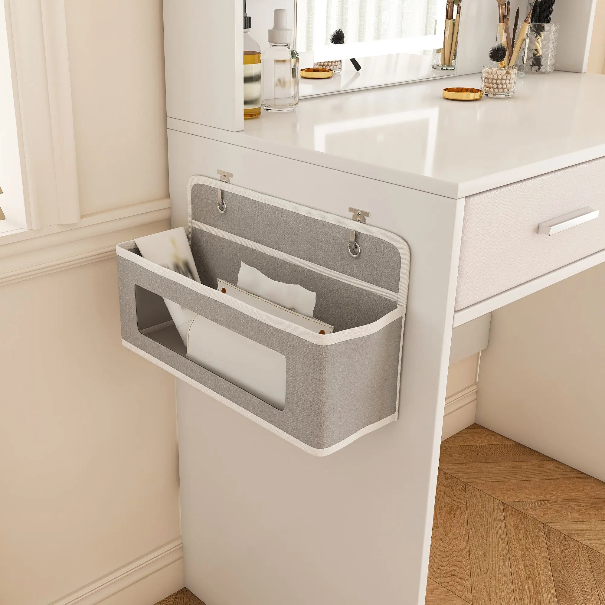28" White Wood Mirrored Vanity Table Homeroots Living Room