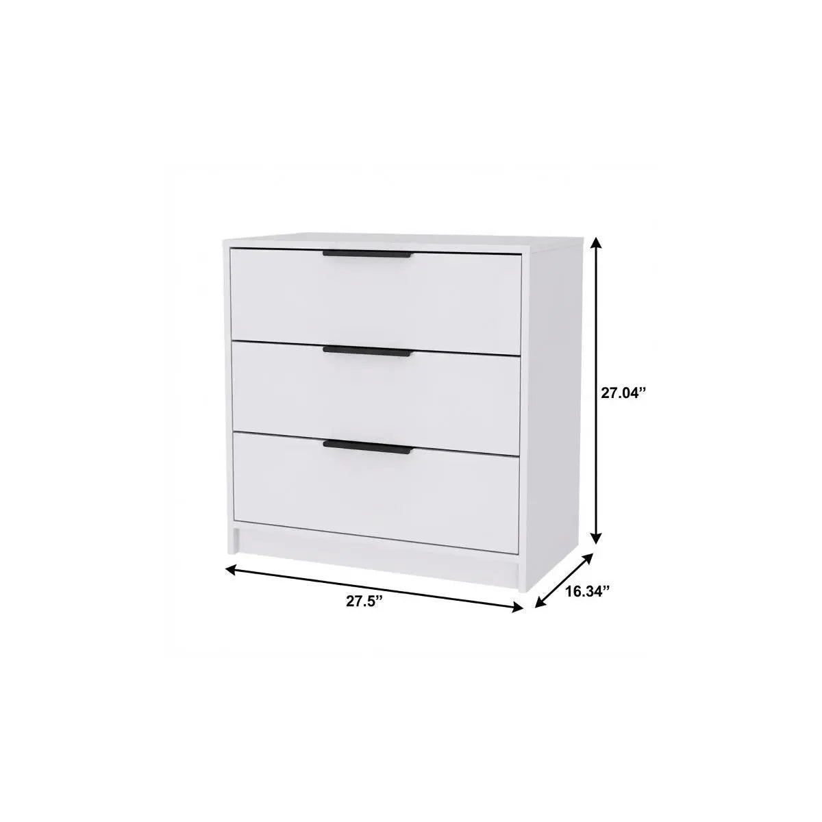 28" White Wood Three Drawer Dresser Homeroots Bed & Bath