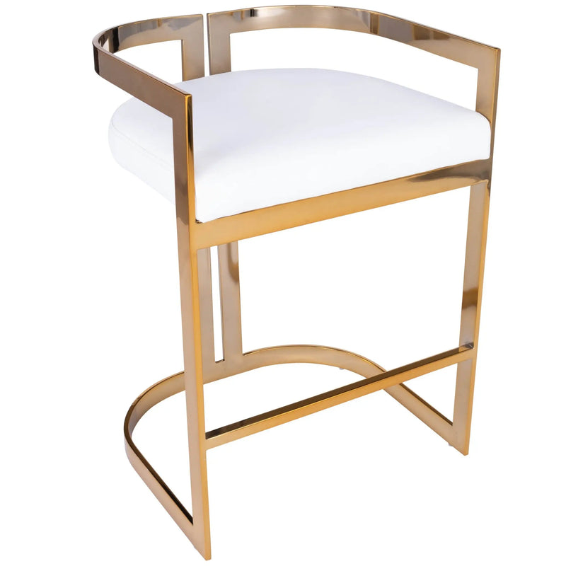 28" White and Gold Iron Low Back Counter Height Bar Chair Homeroots Living Room