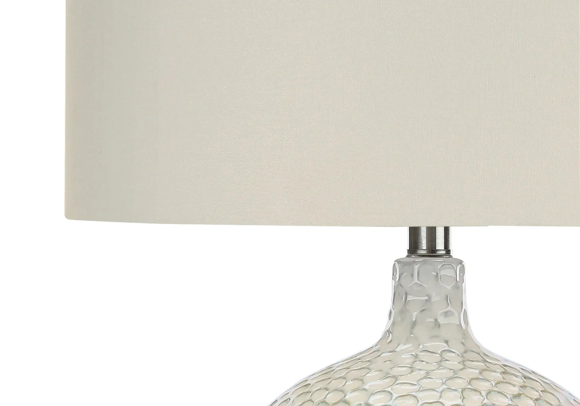 28" White and Silver Ceramic Round Table Lamp With Cream Drum Shade Homeroots Lighting