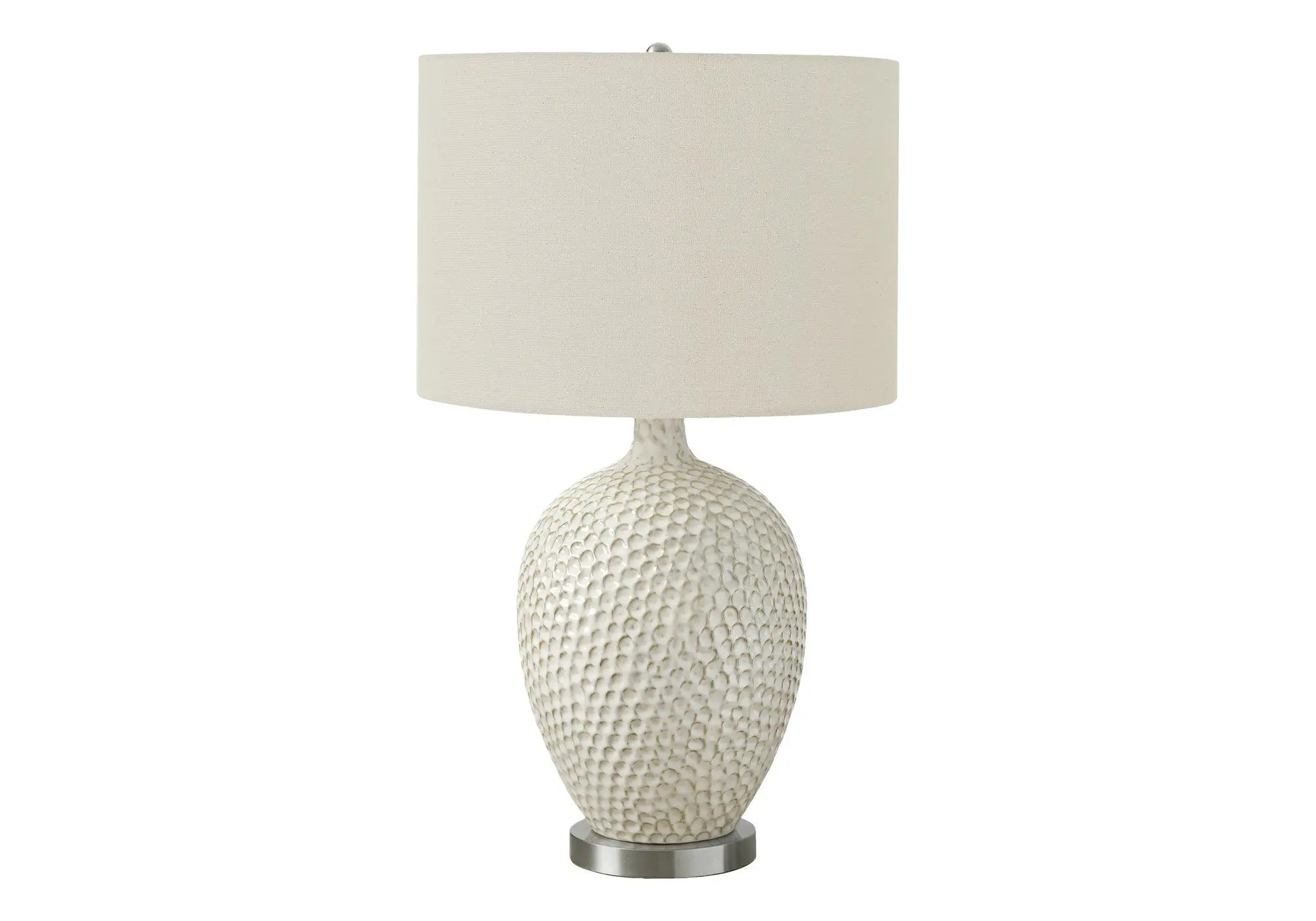28" White and Silver Ceramic Round Table Lamp With Cream Drum Shade Homeroots Lighting