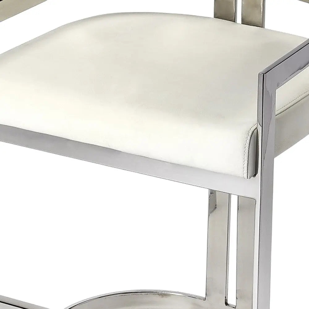 28" White and Silver Stainless Steel and Iron Low Back Counter Height Bar Chair Homeroots Living Room