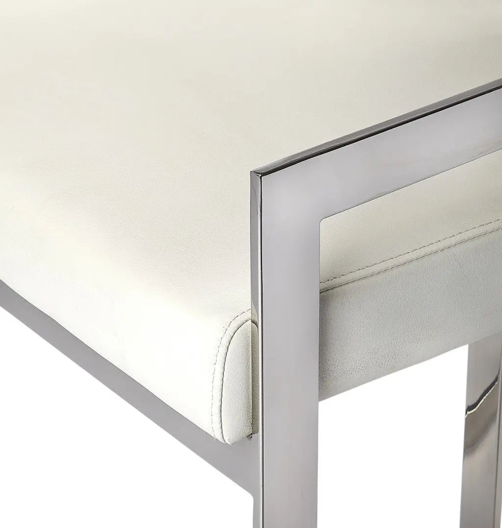 28" White and Silver Stainless Steel and Iron Low Back Counter Height Bar Chair Homeroots Living Room
