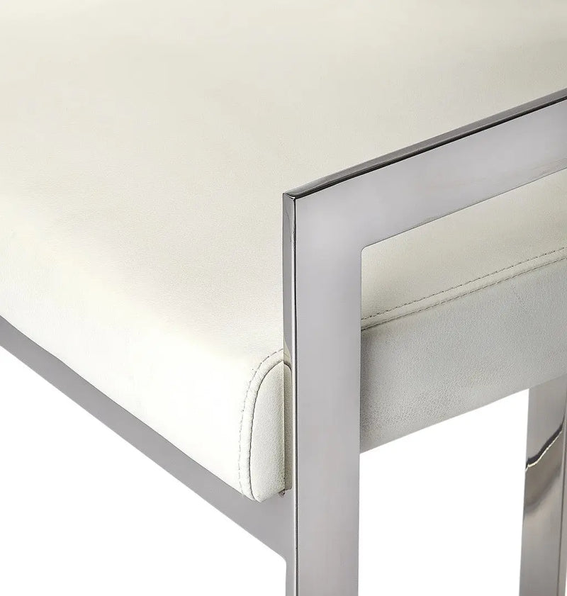 28" White and Silver Stainless Steel and Iron Low Back Counter Height Bar Chair Homeroots Living Room