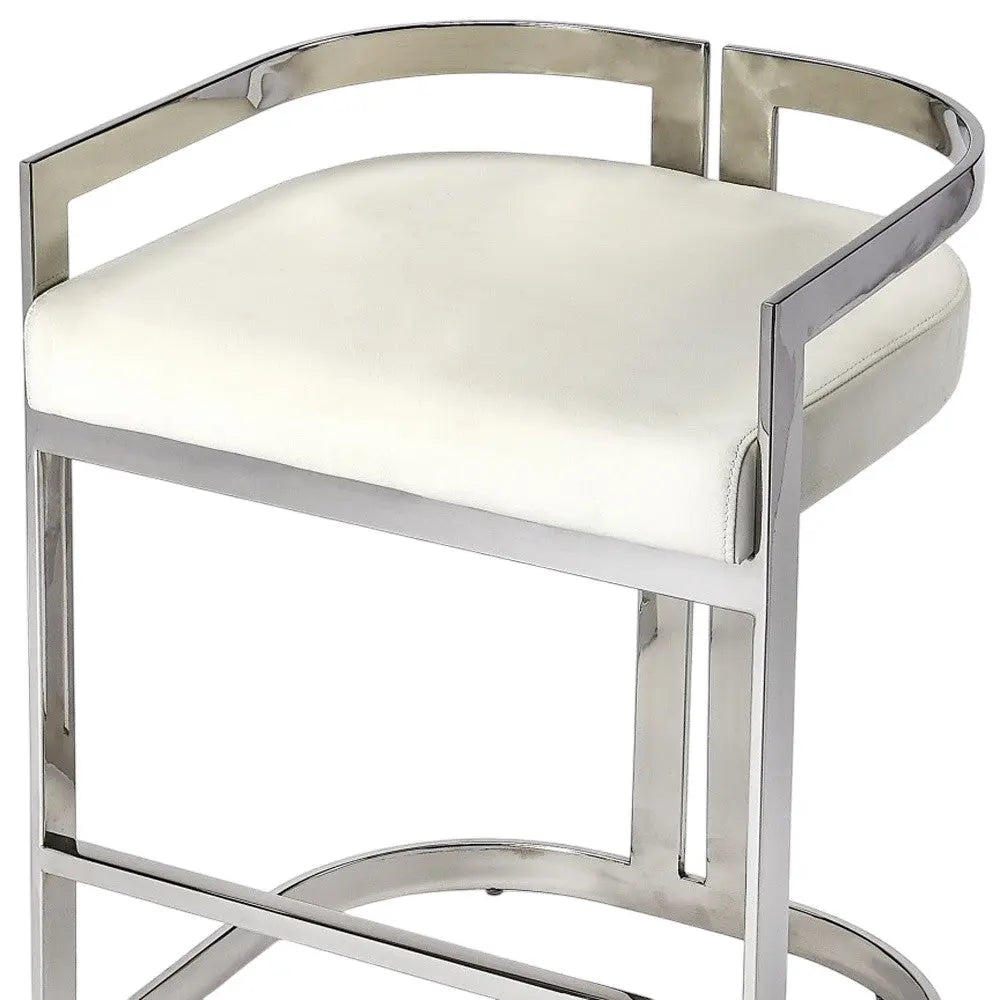 28" White and Silver Stainless Steel and Iron Low Back Counter Height Bar Chair Homeroots Living Room
