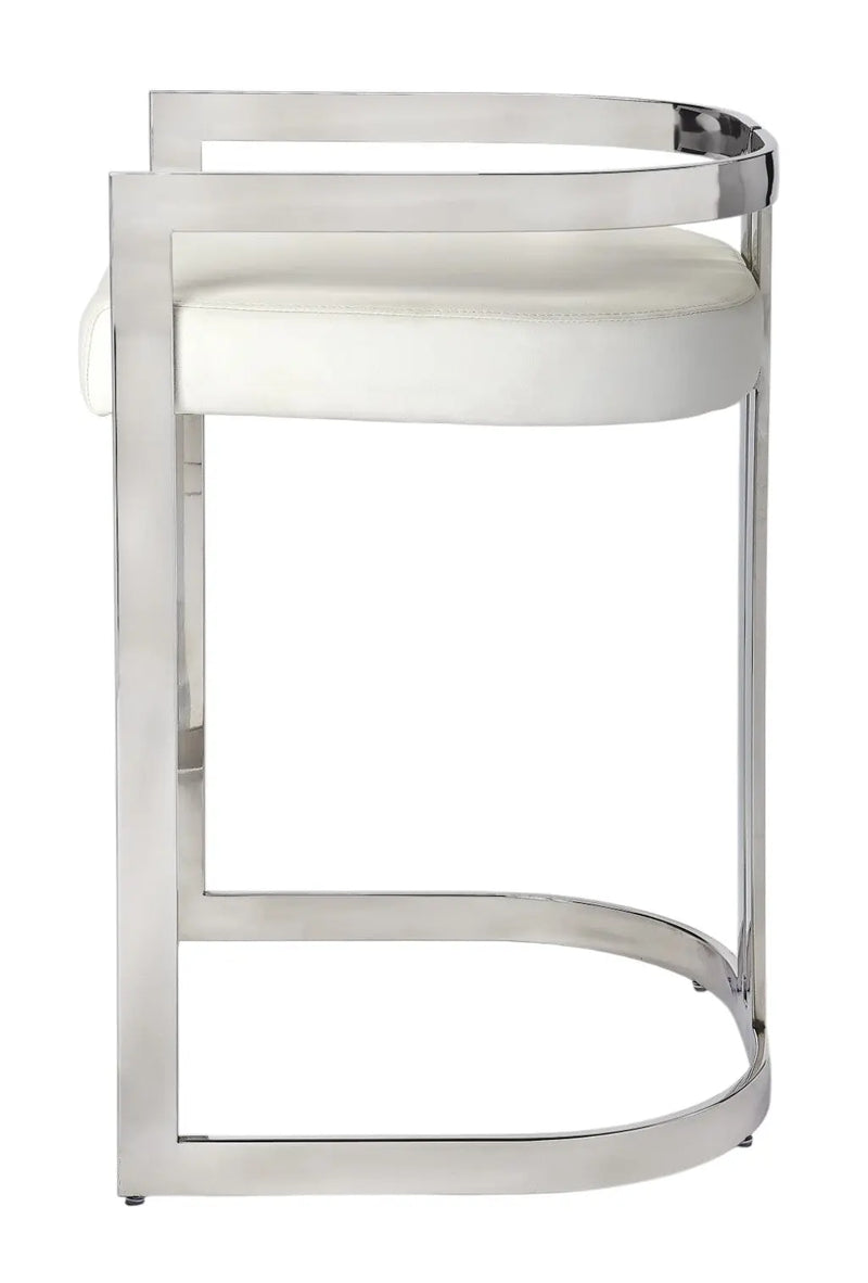 28" White and Silver Stainless Steel and Iron Low Back Counter Height Bar Chair Homeroots Living Room