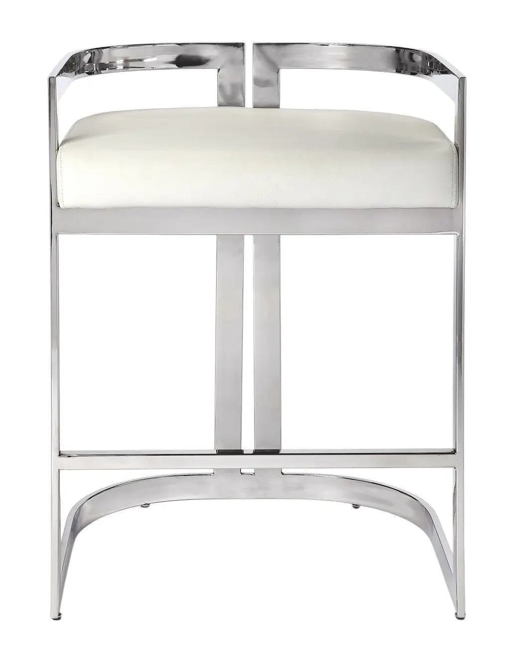 28" White and Silver Stainless Steel and Iron Low Back Counter Height Bar Chair Homeroots Living Room