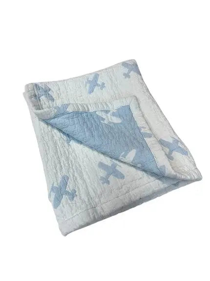 28" X 36" Blue And White Cotton Abstract Baby Blanket Homeroots Home Decor