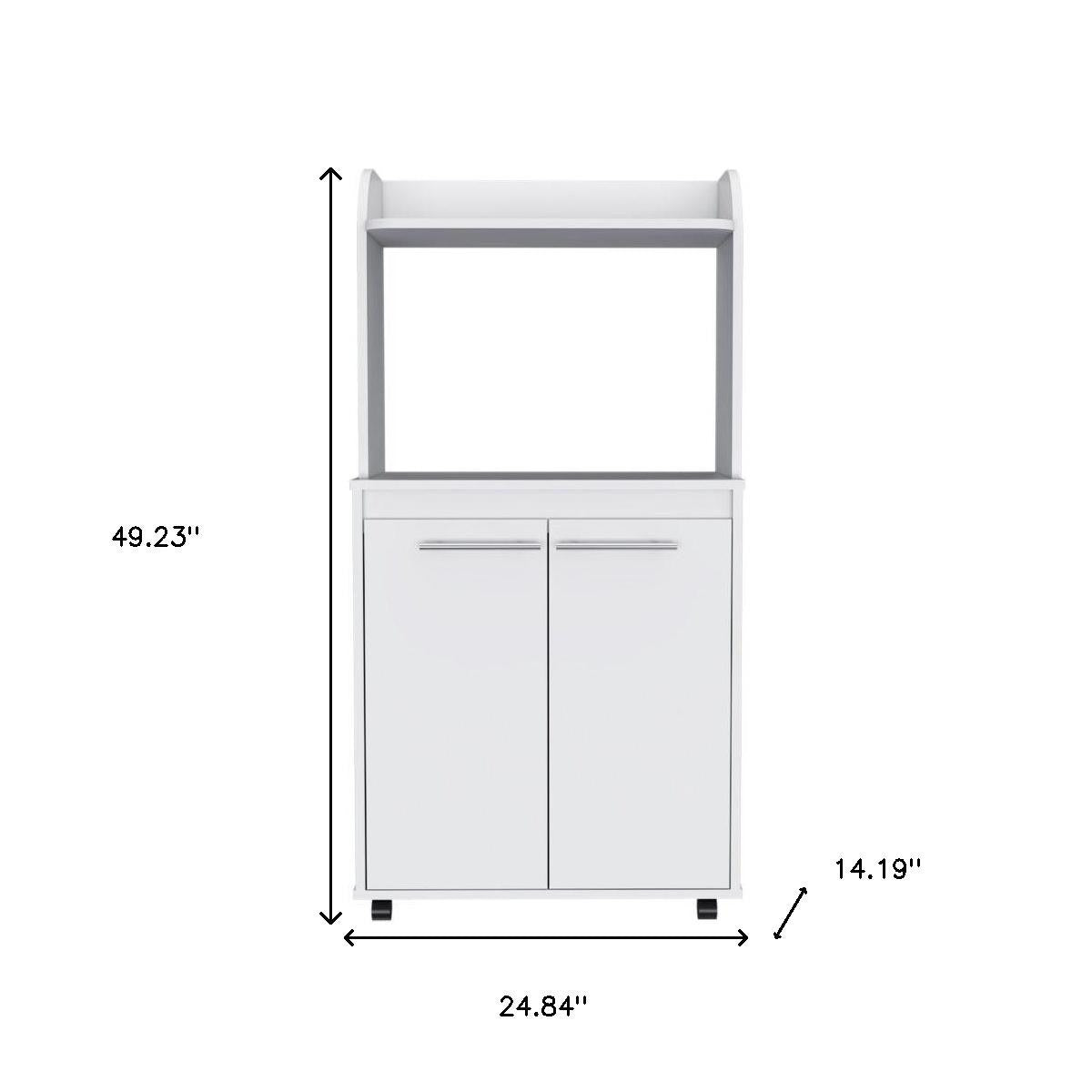 25" White Wood Rolling Kitchen Cart With Storage - Kitchen & Dining