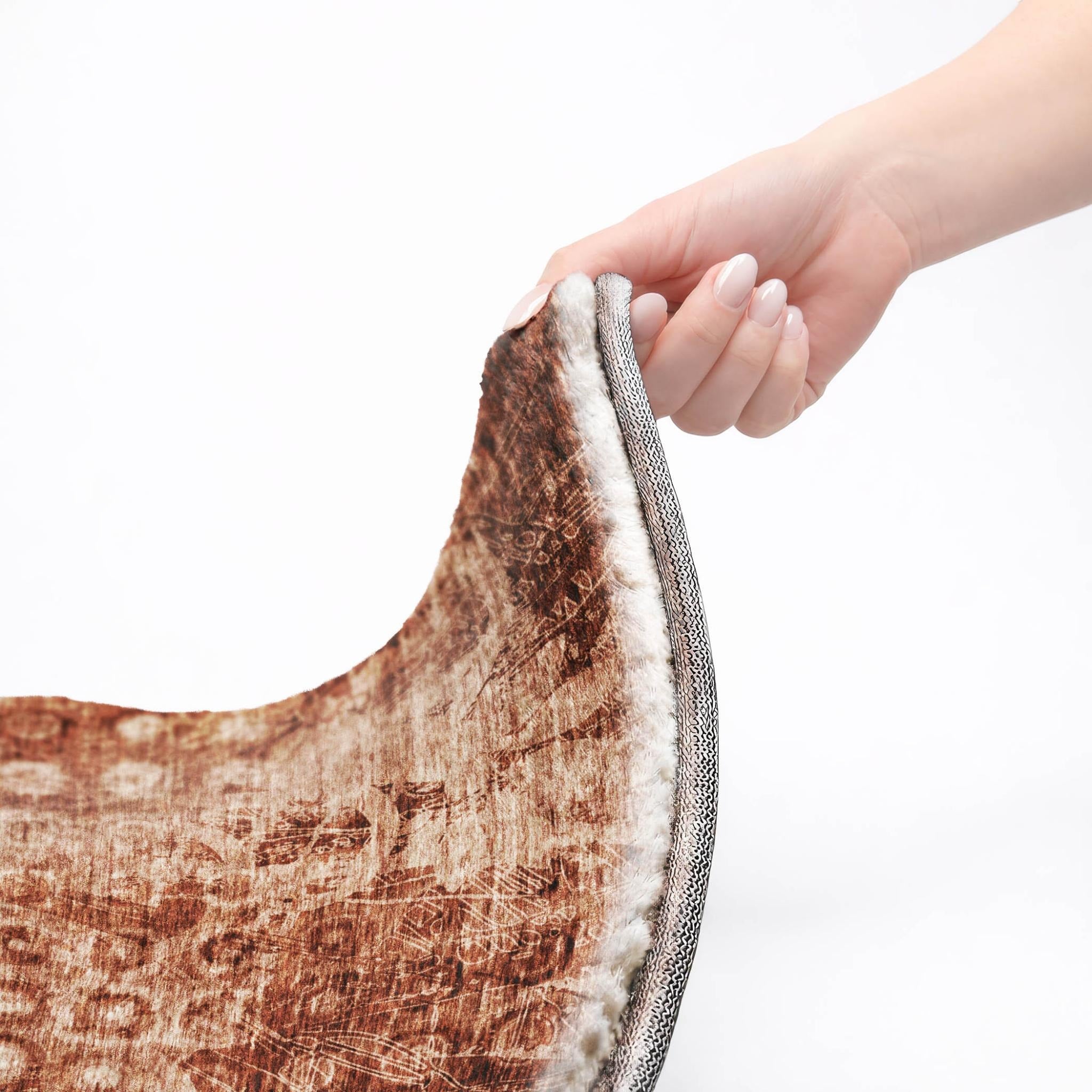 10' X 14' Orange And Taupe Ikat Shag Washable Area Rug With UV Protection - Home & Garden