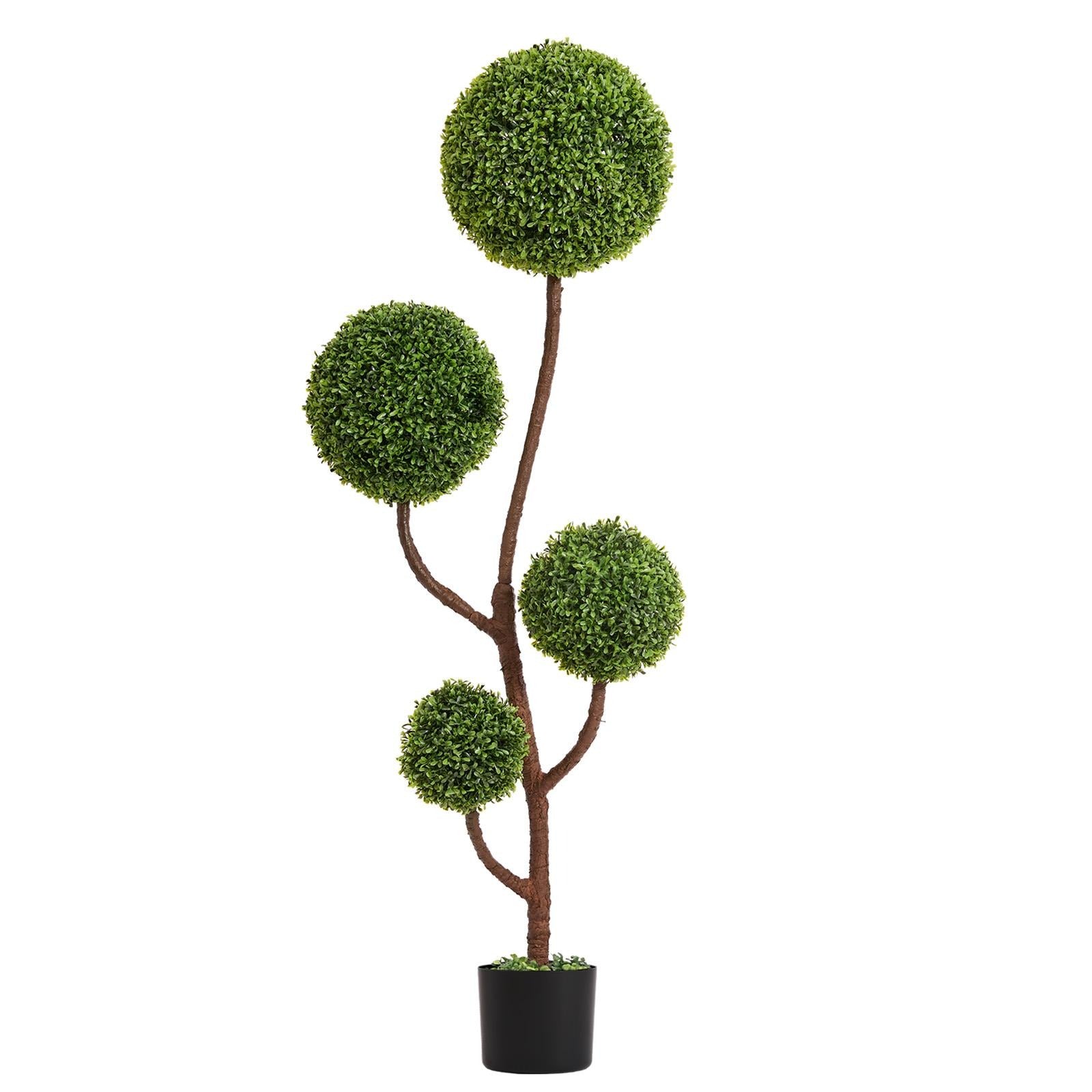 60" Green Artificial Boxwood Tree In Round Black Planter - Home & Garden