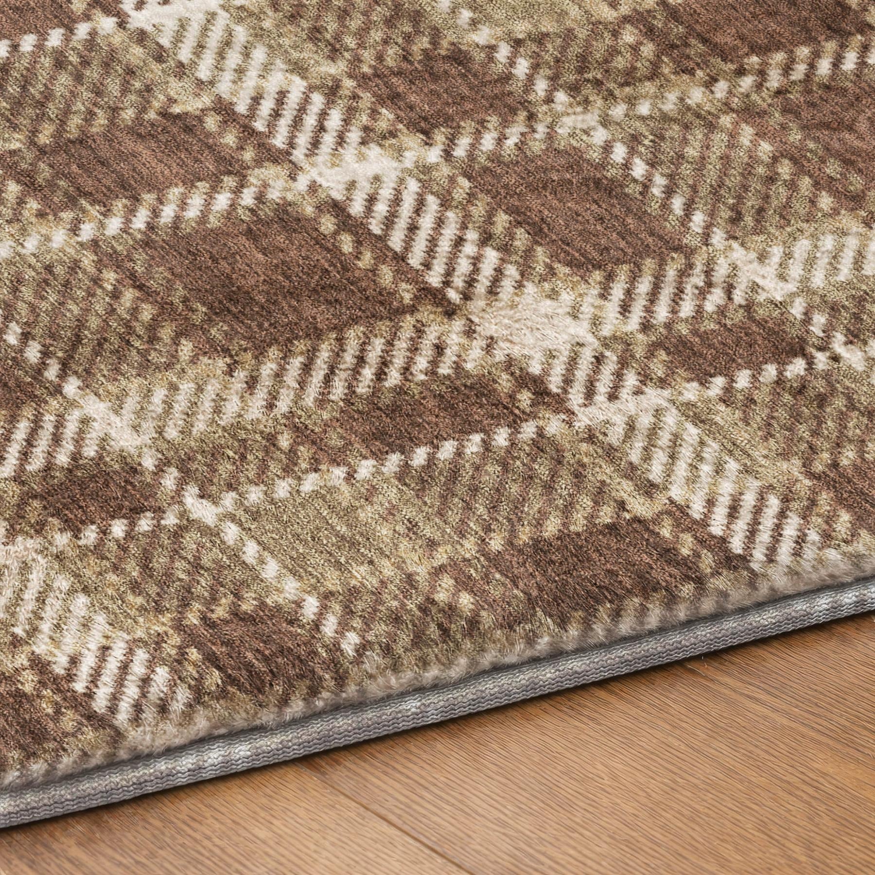 3' X 5' Chocolate And Taupe Plaid Shag Washable Area Rug With UV Protection - Home & Garden