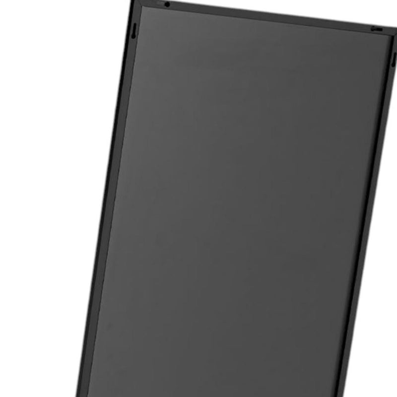 Black framed standing mirror back view close-up with mounting points visible