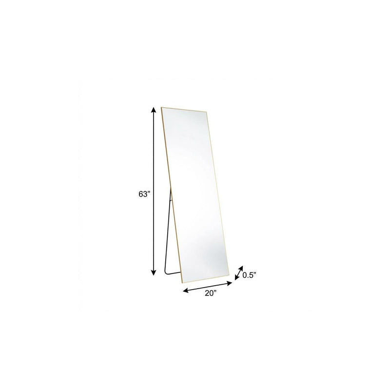 63 in tall mirror with gold frame, slim profile dimensions shown