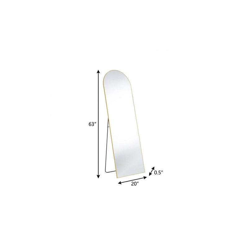 Arched standing mirror size: 63 in tall, 20 in wide, 0.5 in deep