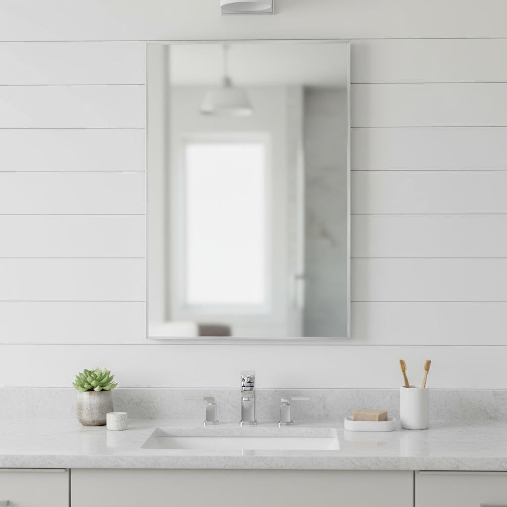 38" Silver Aluminum Framed Bathroom Vanity Mirror - Bed & Bath