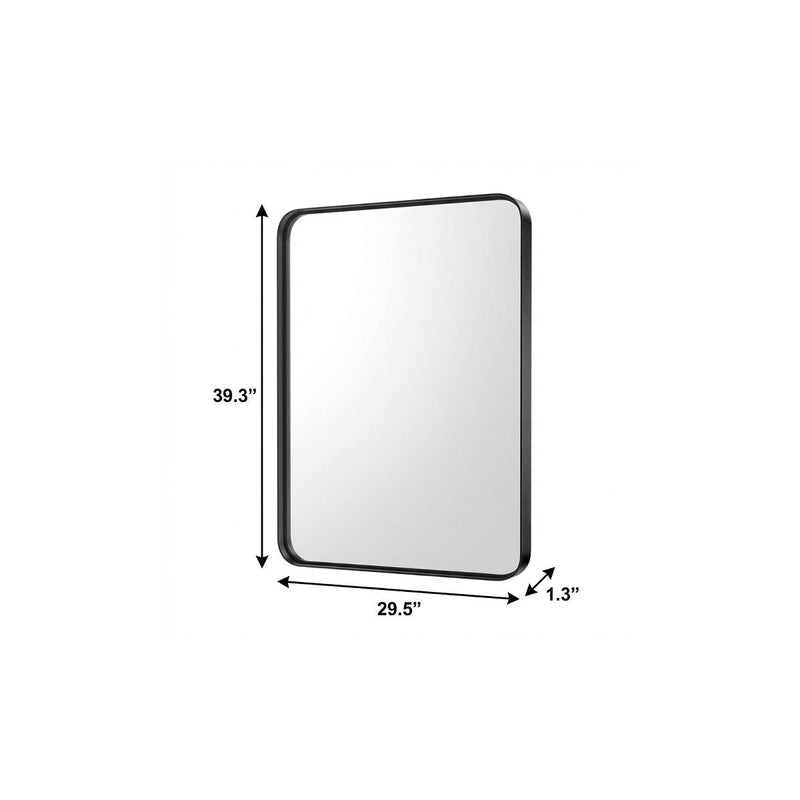 Square bathroom mirror, black metal frame; 39.3 in H x 29.5 in W