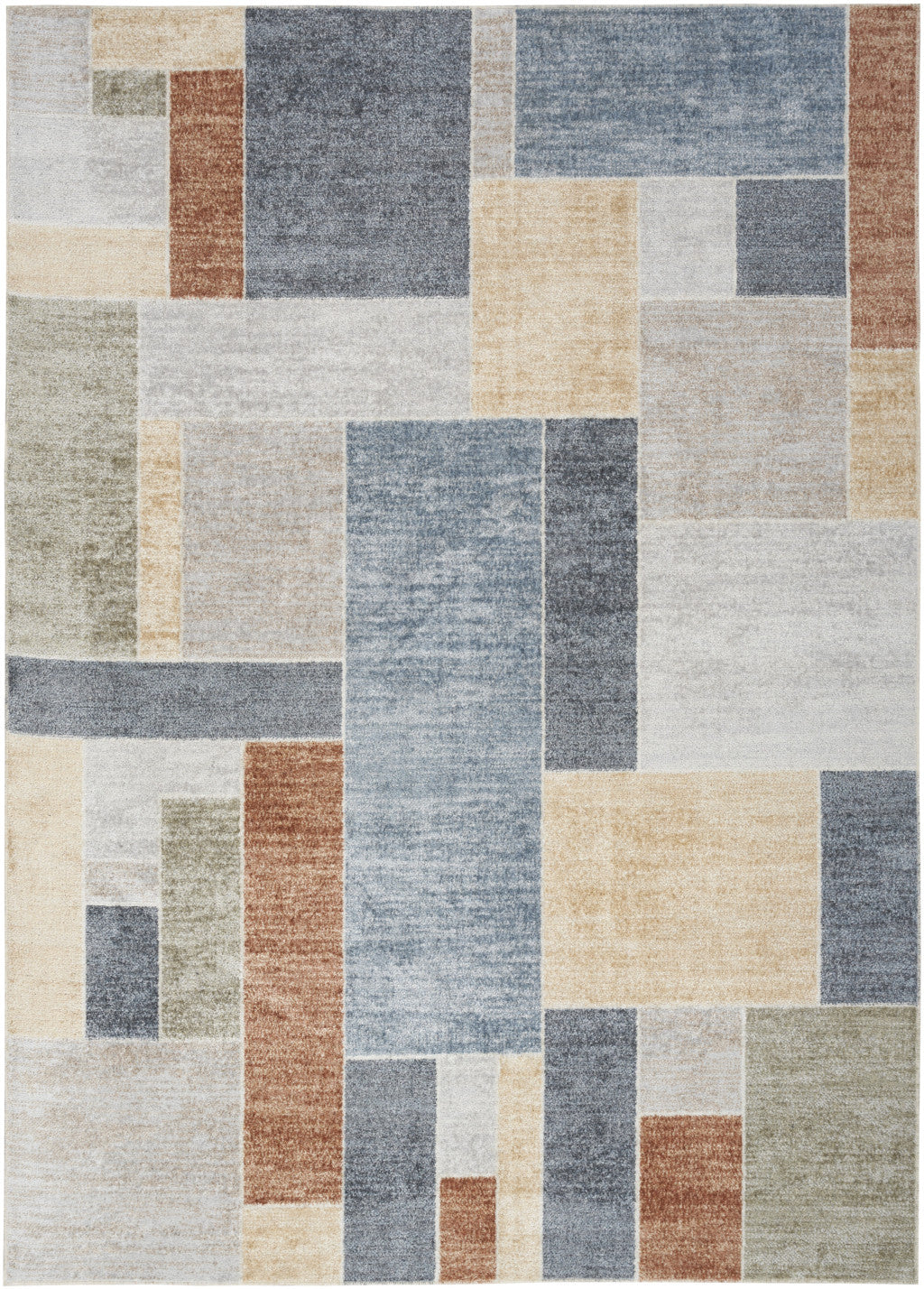 5' X 7' Blue and Green Geometric Power Loom Washable Area Rug - Home & Garden