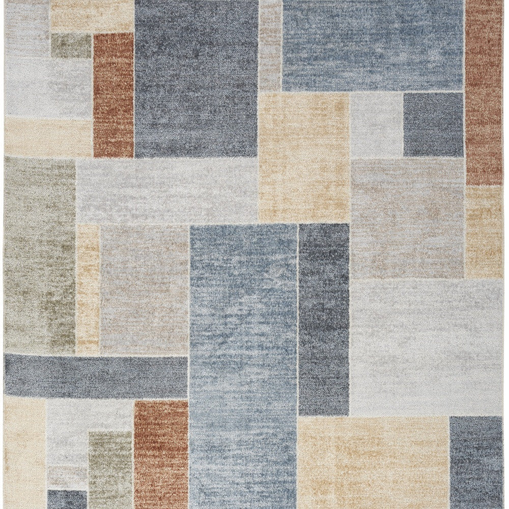 5' X 7' Blue and Green Geometric Power Loom Washable Area Rug - Home & Garden