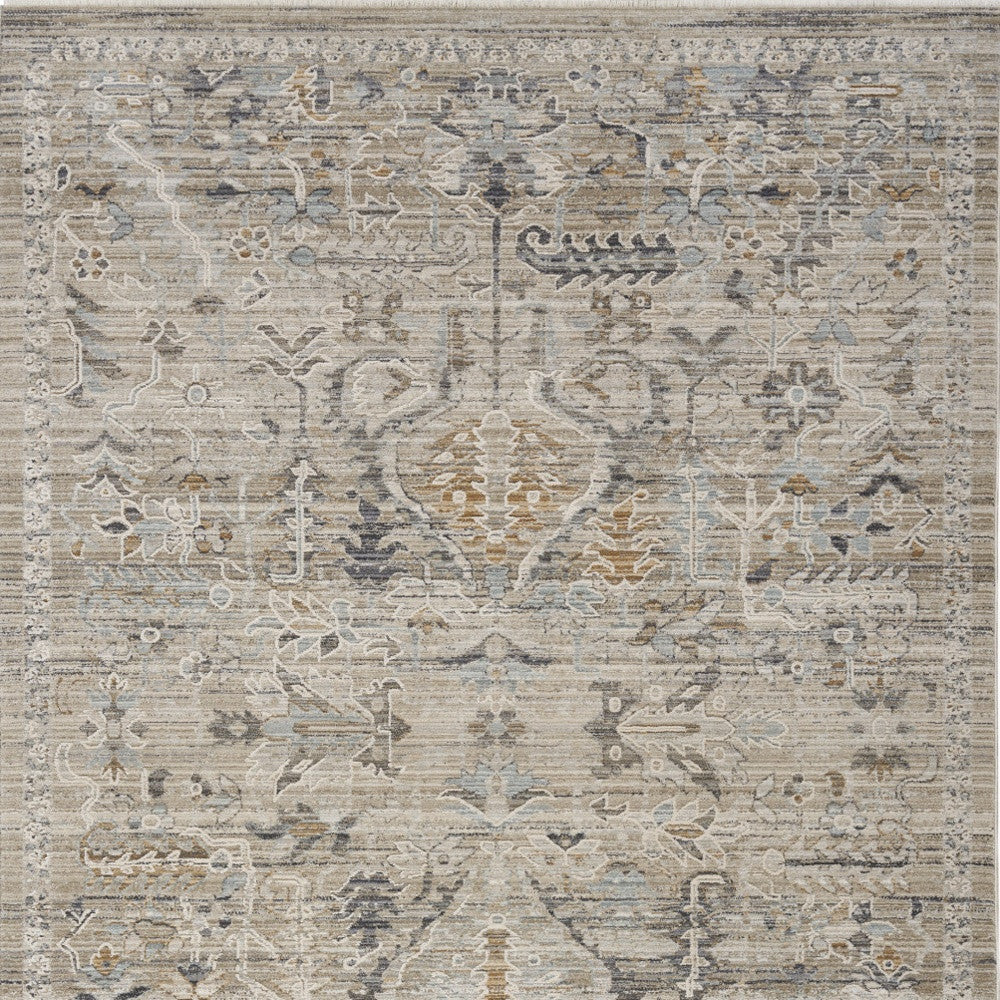 5' X 8' Ivory Black And Taupe Oriental Distressed Area Rug With Fringe - Home & Garden