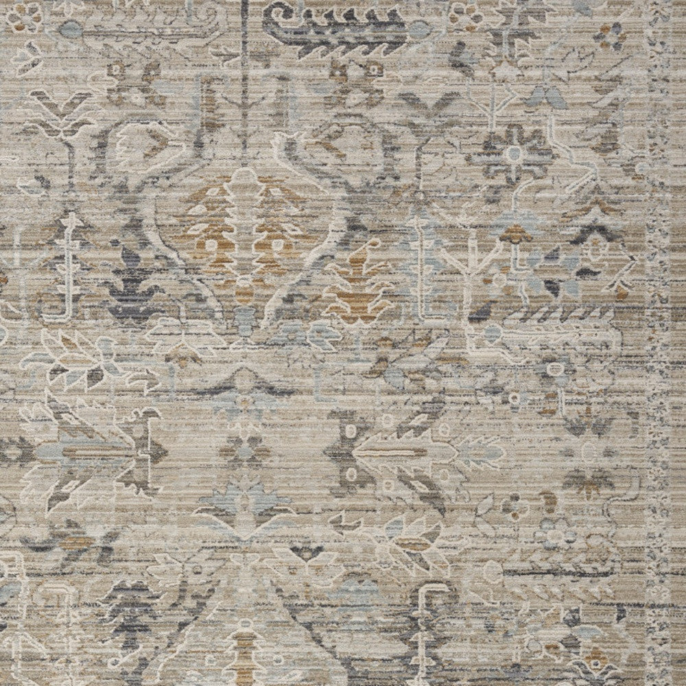 5' X 8' Ivory Black And Taupe Oriental Distressed Area Rug With Fringe - Home & Garden