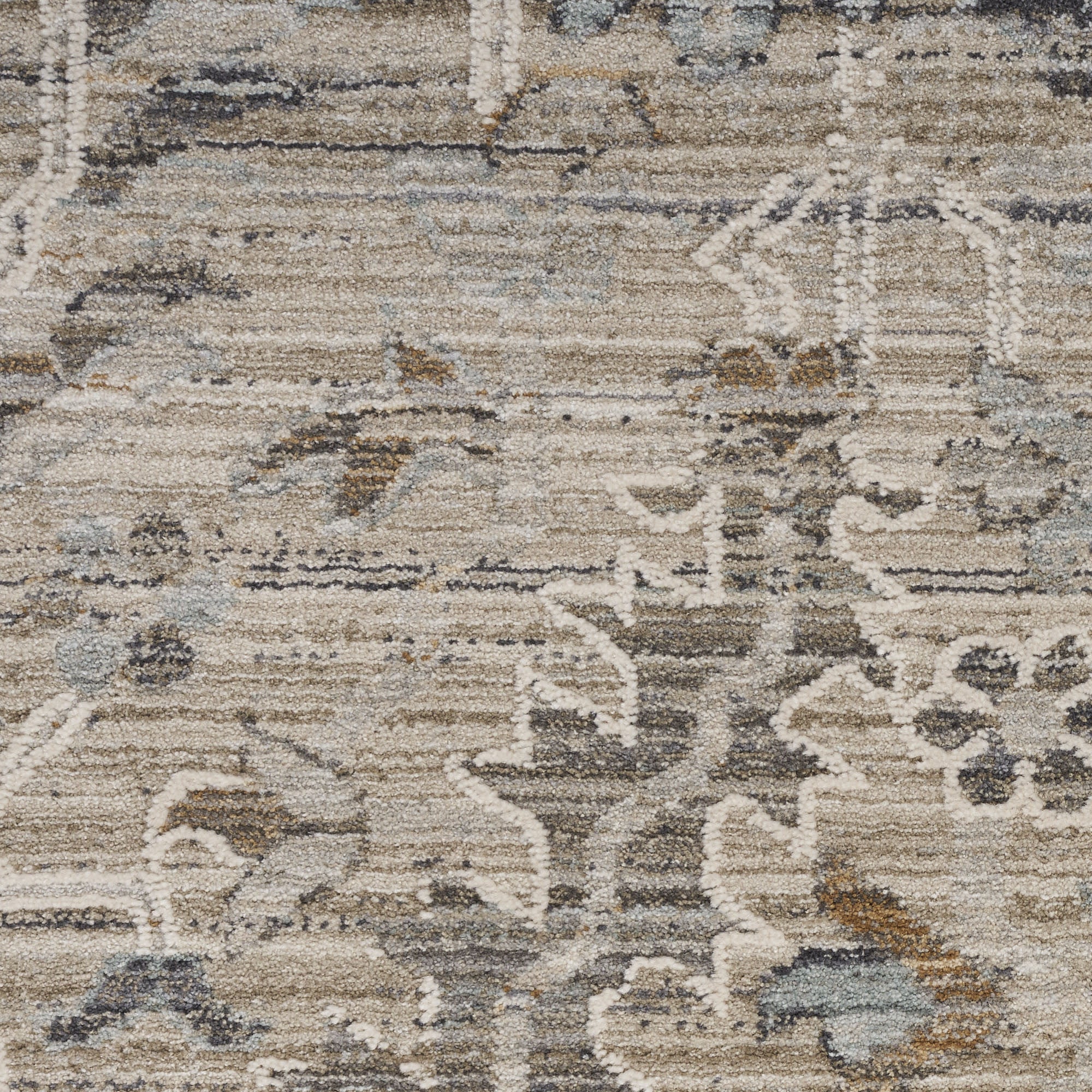 5' X 8' Ivory Black And Taupe Oriental Distressed Area Rug With Fringe - Home & Garden