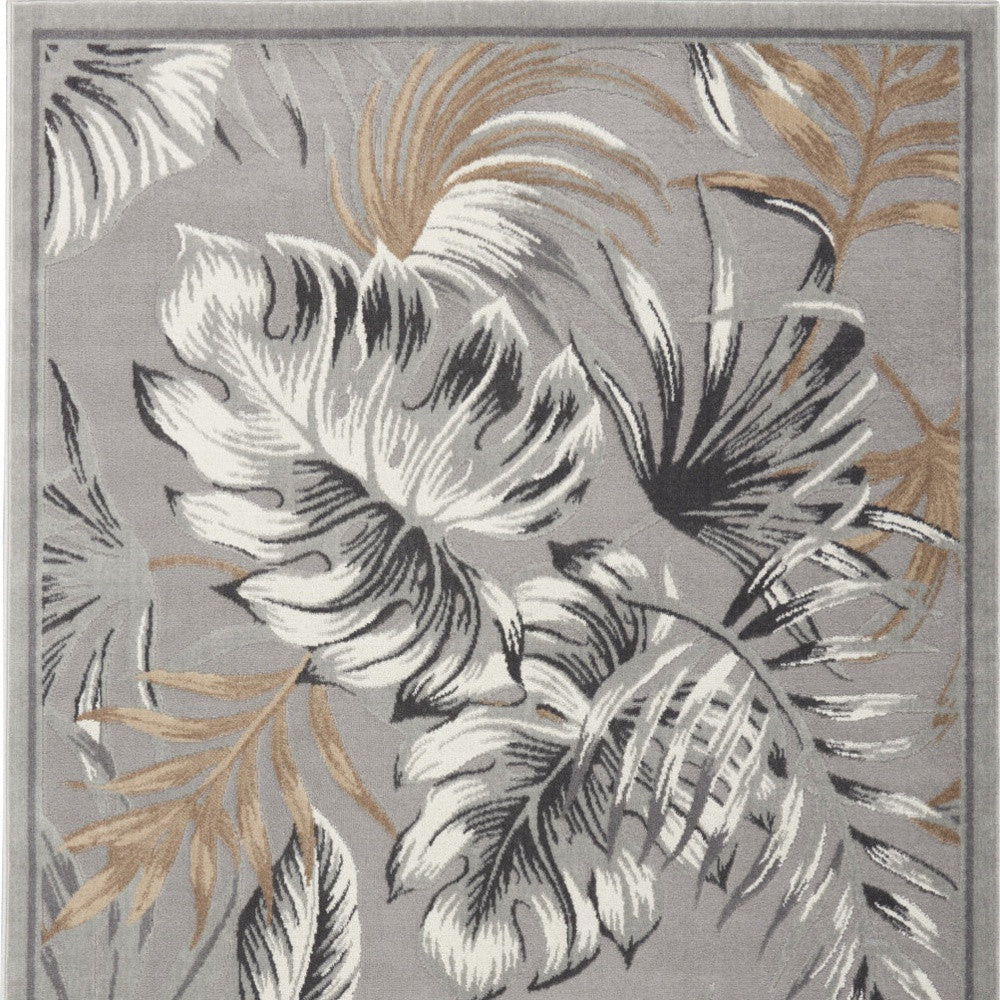 5' X 7' Gray Black And Tan Botanical Leaves Area Rug - Home & Garden