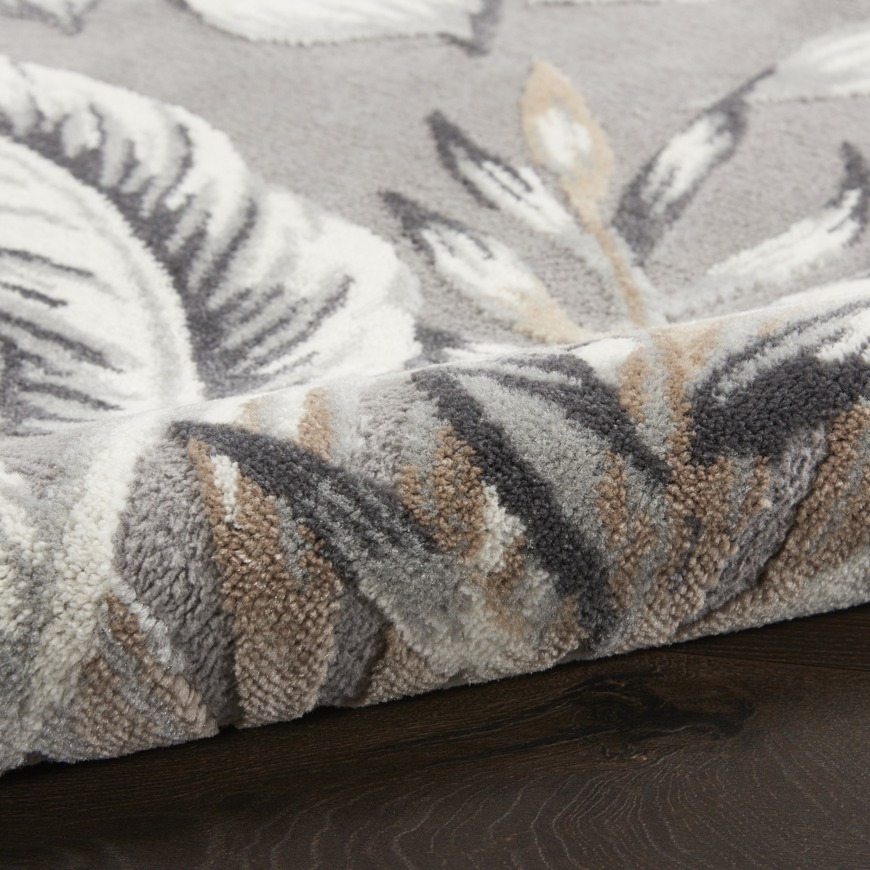 5' X 7' Gray Black And Tan Botanical Leaves Area Rug - Home & Garden