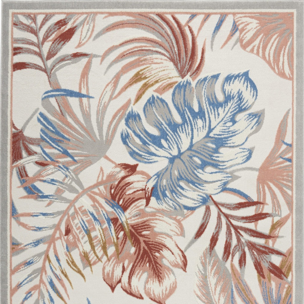 5' X 7' Ivory Blue And Gray Botanical Leaves Area Rug - Home & Garden