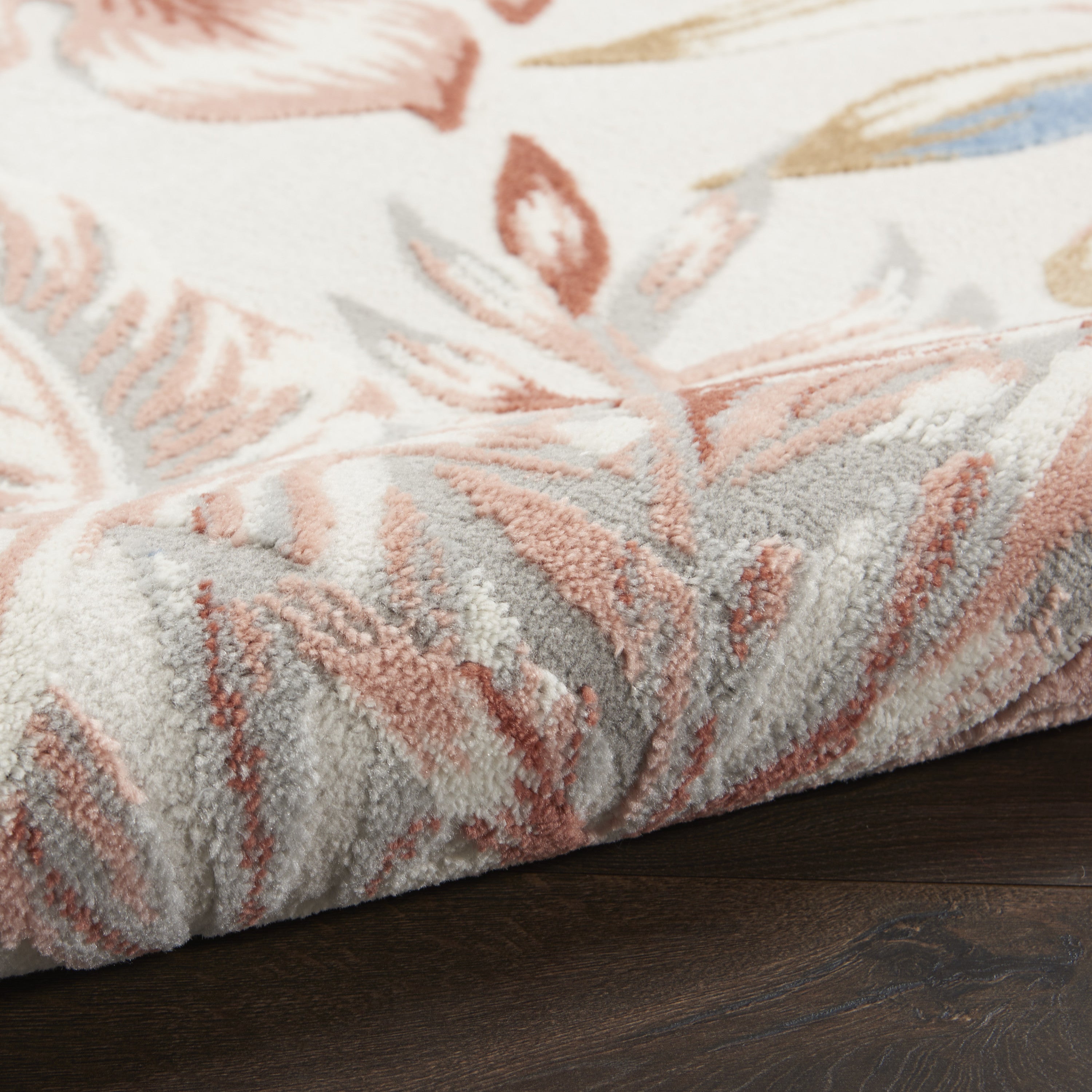 5' X 7' Ivory Blue And Gray Botanical Leaves Area Rug - Home & Garden