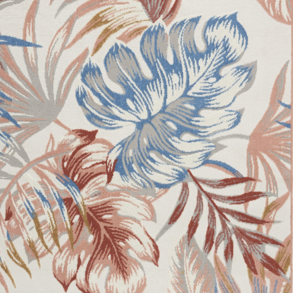 5' X 7' Ivory Blue And Gray Botanical Leaves Area Rug - Home & Garden