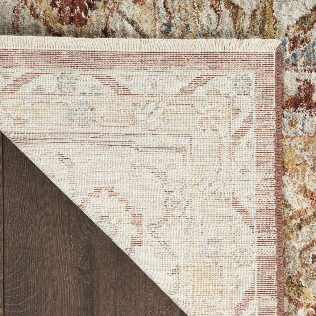 10' Rust Ivory And Blue Geometric Distressed Runner Rug - Home & Garden
