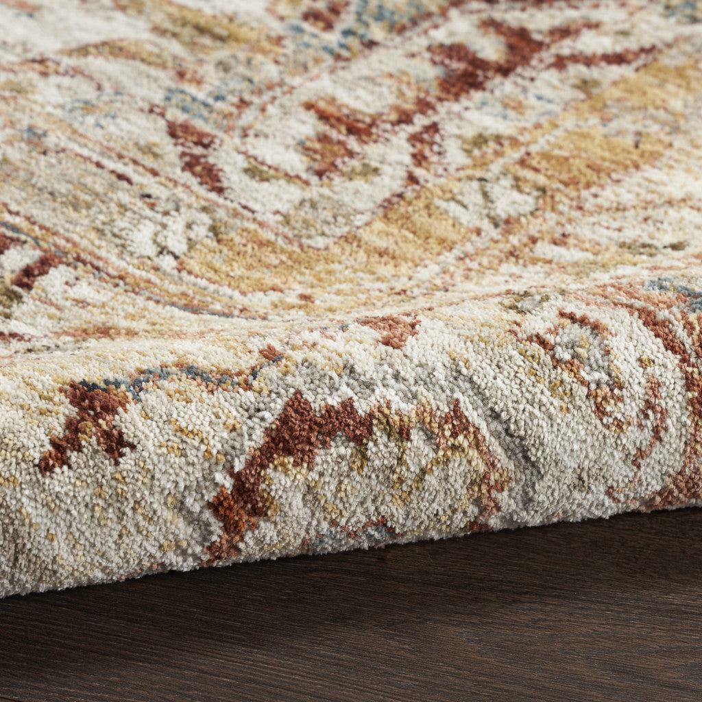 10' Rust Ivory And Blue Geometric Distressed Runner Rug - Home & Garden