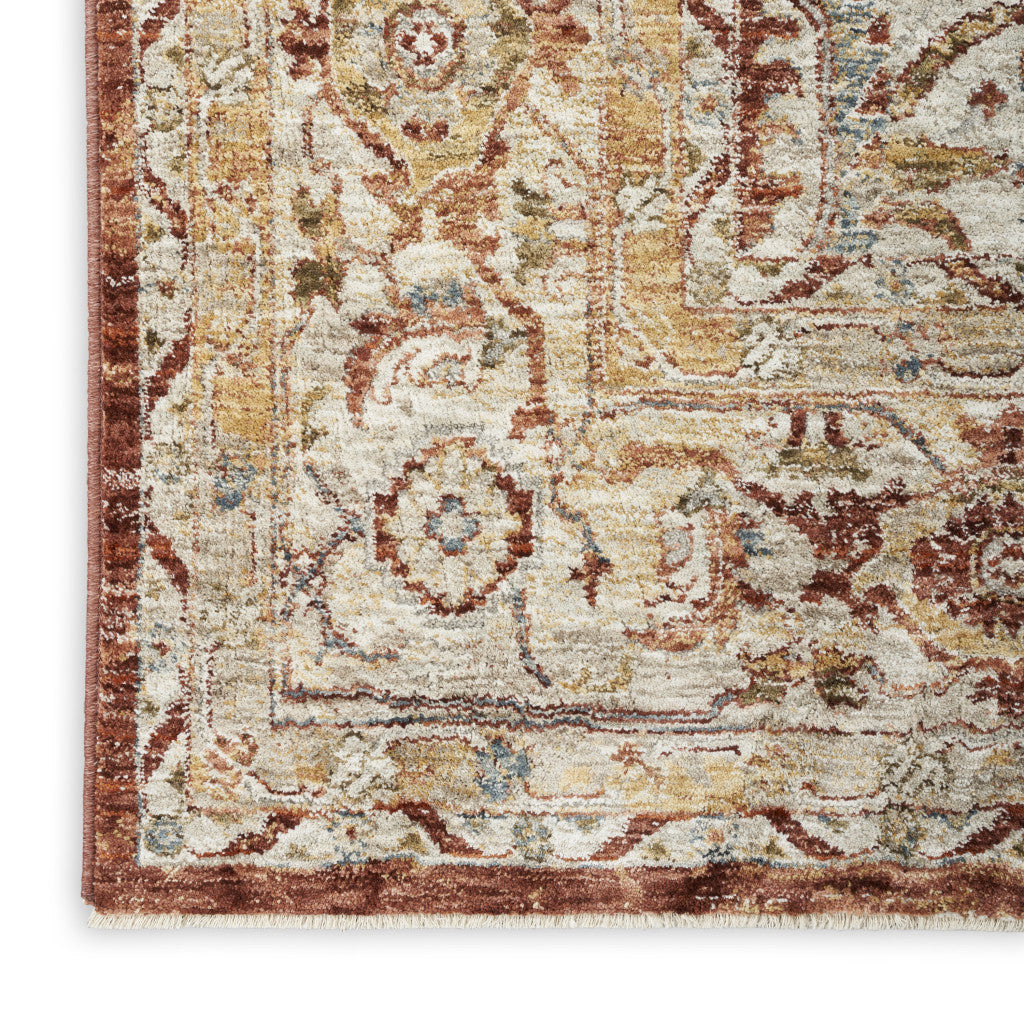 10' Rust Ivory And Blue Geometric Distressed Runner Rug - Home & Garden
