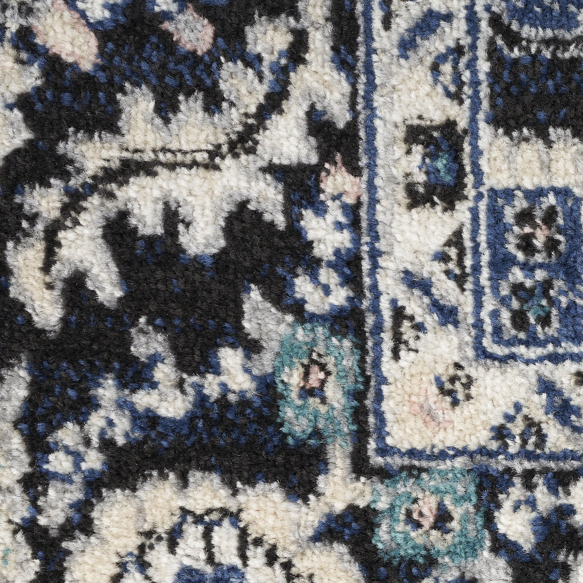 10' Black Ivory And Blue Floral Runner Rug - Home & Garden