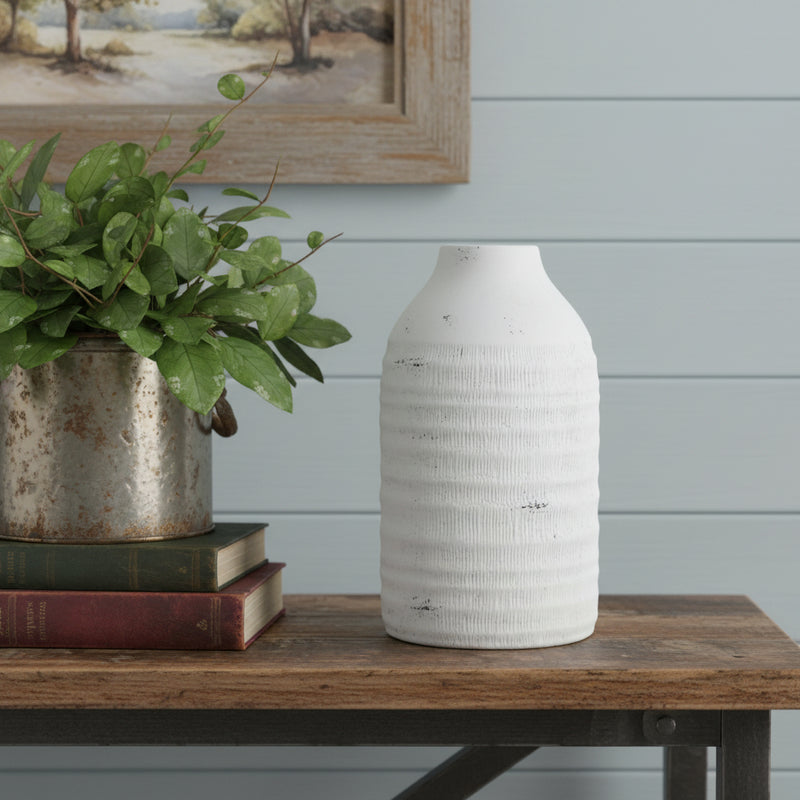 12" White Stoneware Round Jug Vase - Home & Garden